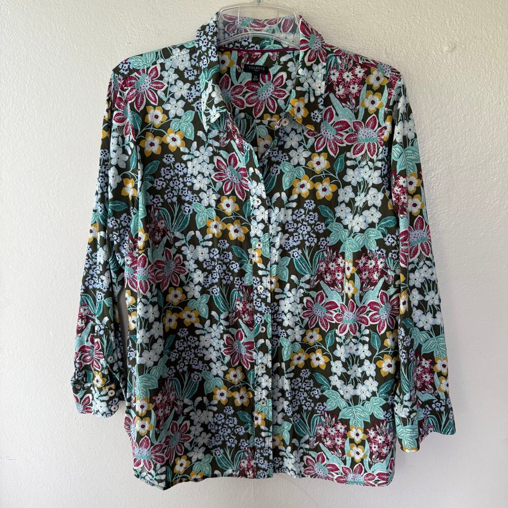 Talbots button-up blouse features a vibrant, multicolor floral pattern Size 2X - Picture 2 of 9